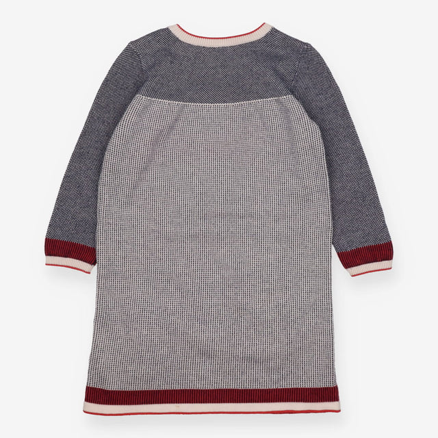 Dress Knit Navy and White Textured with Red Cuffs