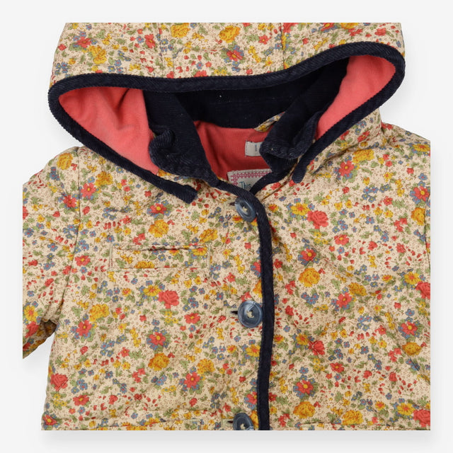 Coat quilted beige floral detachable hood
