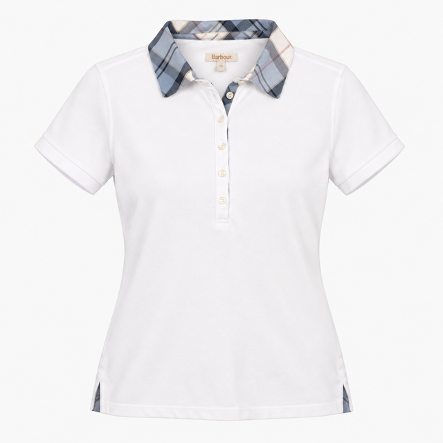 Top White Tartan Collar Short Sleeve Polo