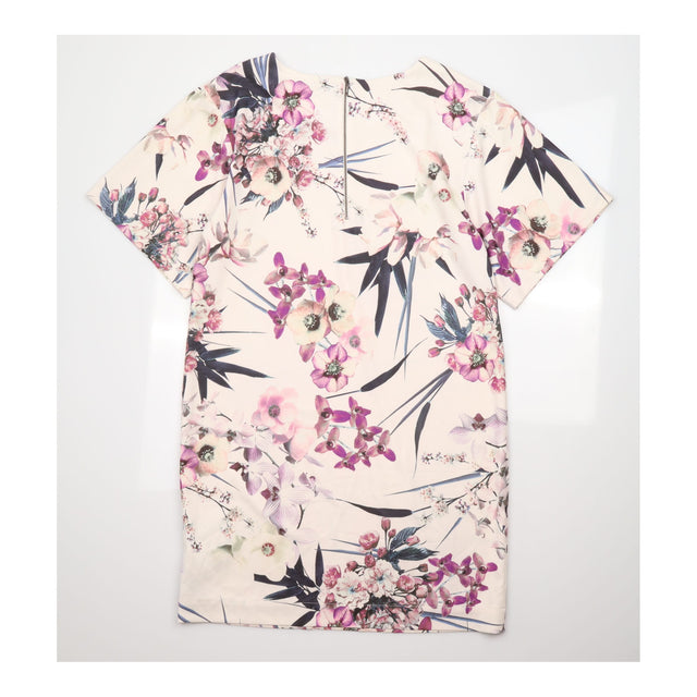 Ivory Mix Purple Orchid Floral Short Sleeve Stretc