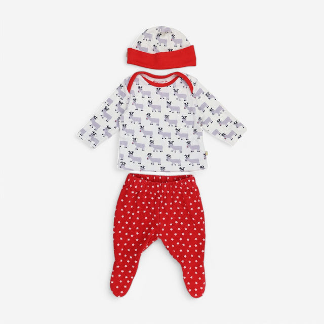 Outfit Red Stars and Reindeers Hat Jogger and Top