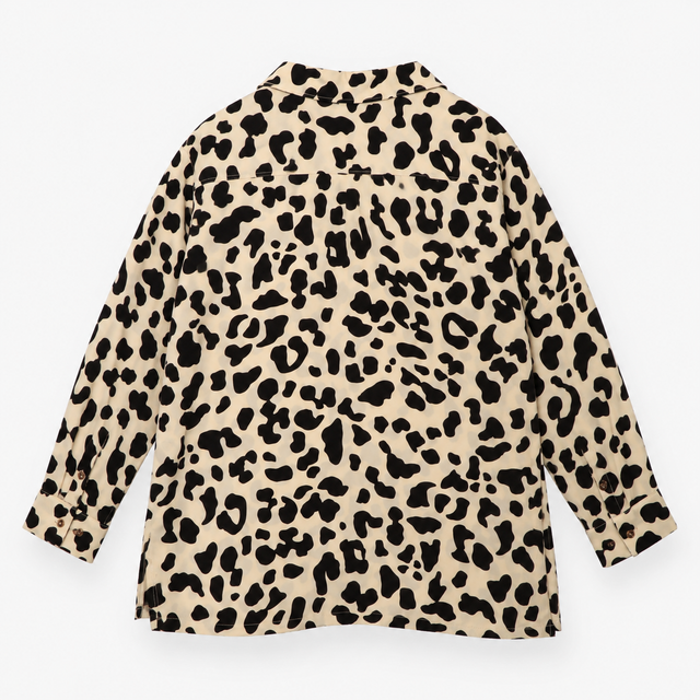 Blouse Beige Black Animal Print Long Sleeve Button