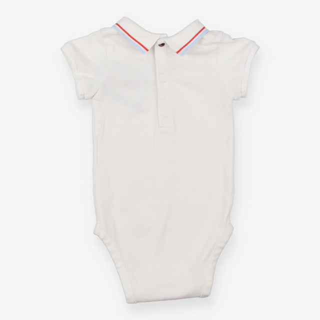 Bodysuit polo neck with blue and red stripe