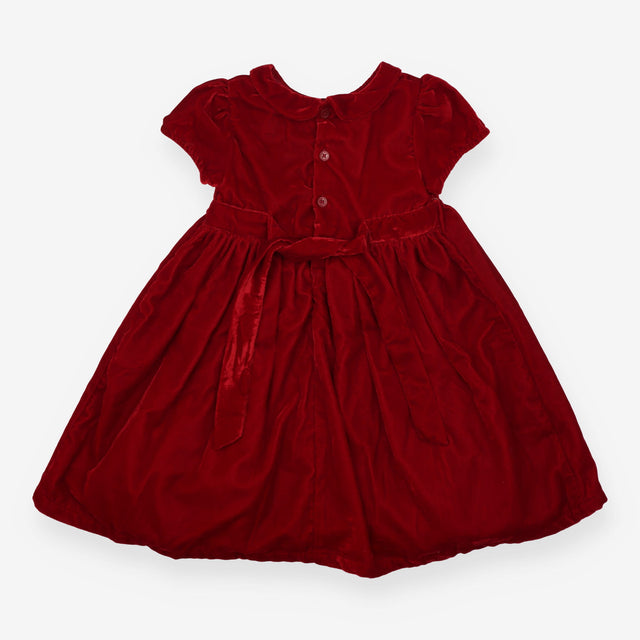 Dress red velvet smocked SS
