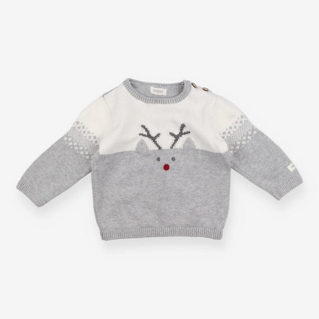 Grey knit reindeer sweater