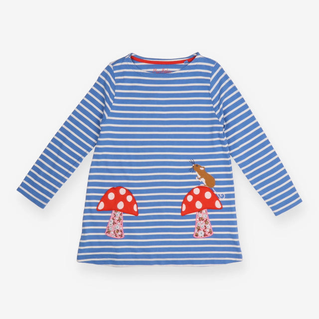 Blue striped jersey dress toadstools