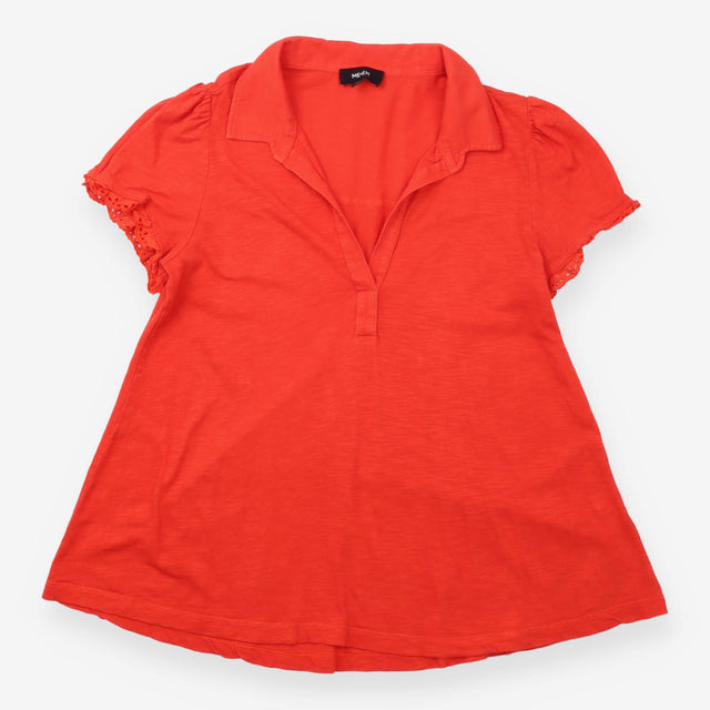 Top Coral Red Open Collar Polo Short Sleeve Cotton