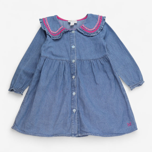 Denim long sleeve dress peter pan collar