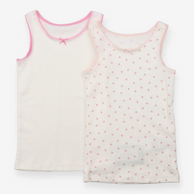 Cotton Vests Pink and White with Hearts 2-pack