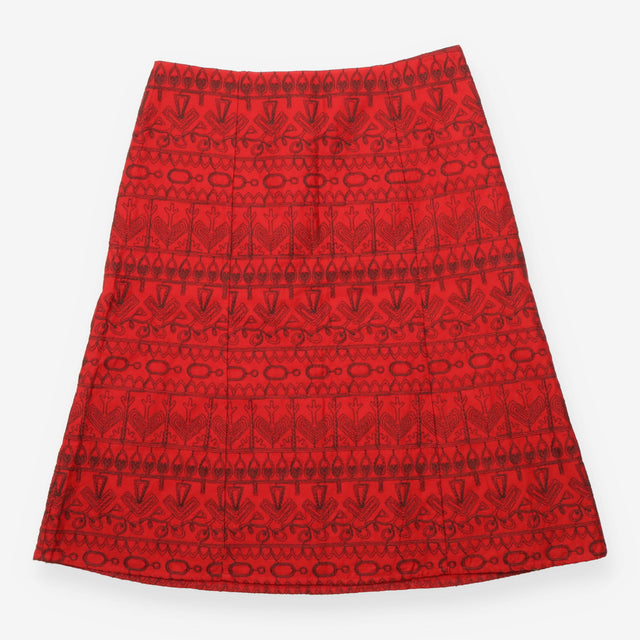 Embroidered A Line Cotton Midi Skirt Red