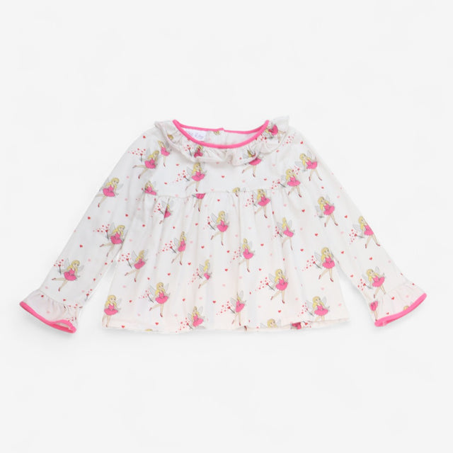 Long Sleeve White Top with Ballerina Fairy, Ruffle