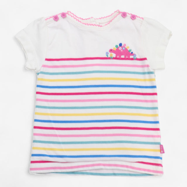 T-Shirt White with Multi Stripes and Pink Dino