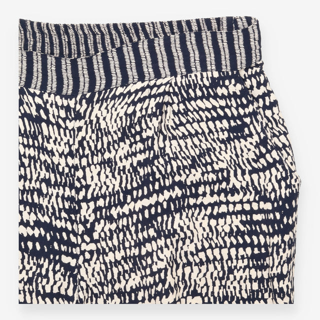 Trousers Tapered Abstract Print Shirred Waist Blac