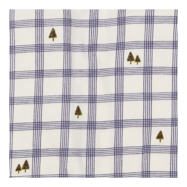 Sleepsuit white blue check trees collar