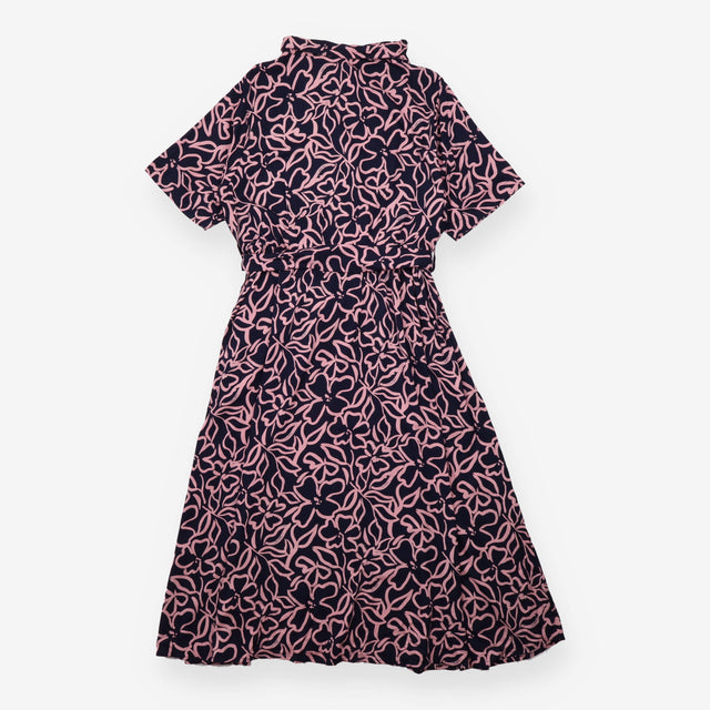 Navy Pink Abstract Print Tie Waist Maxi Dress