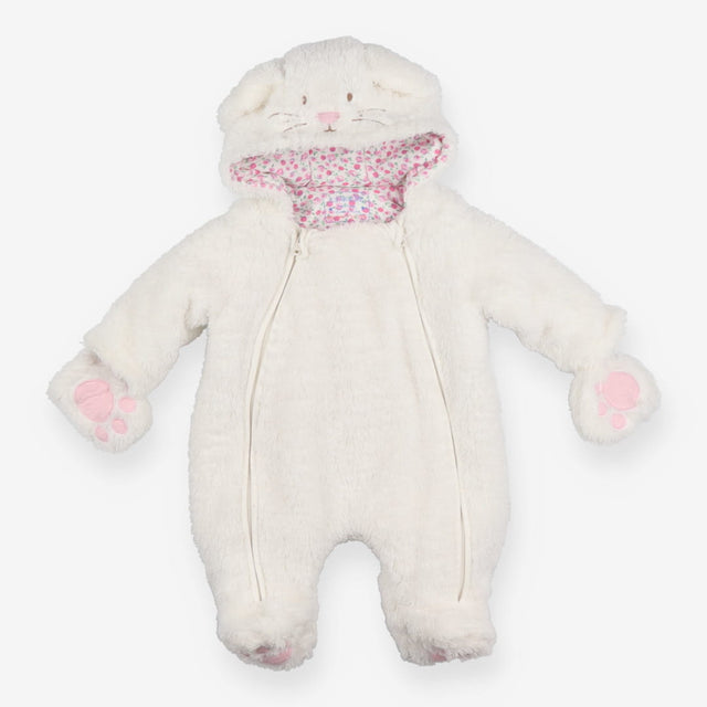 Pramsuit white bunny with floral lining