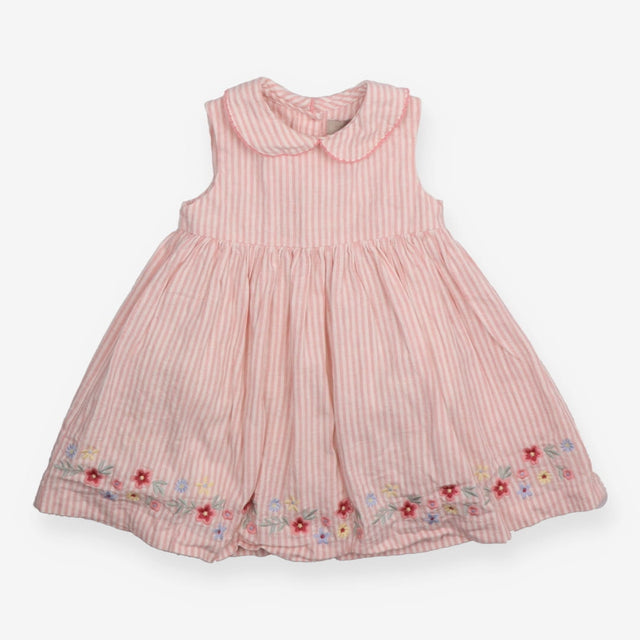 Pink Striped Collared Dress with Flowers