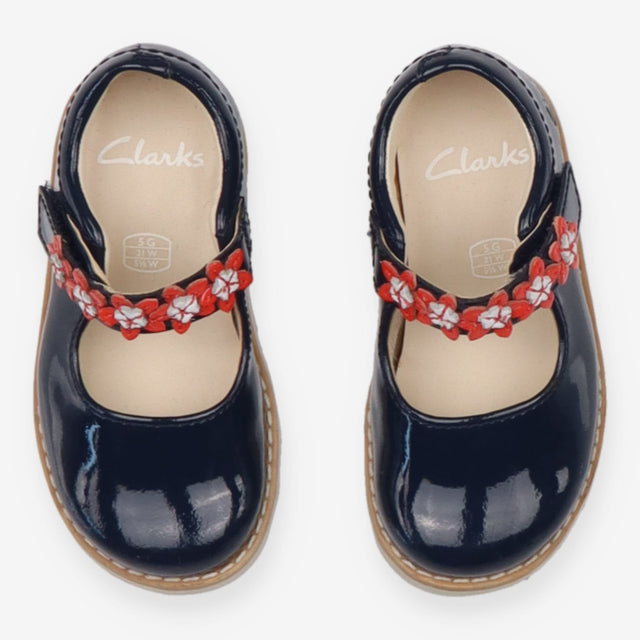 Shoes patent navy with orange flowers