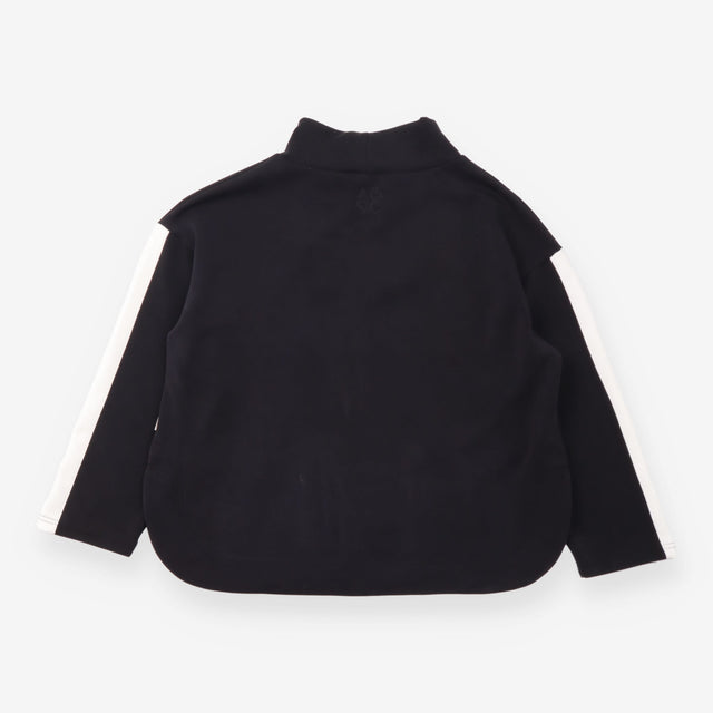Sweatshirt Top Black Funnel Neck Contrast Sleeve