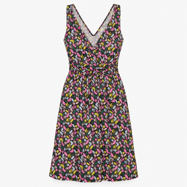 Jersey Crossover Midi Dress Botanical Print Sleeve