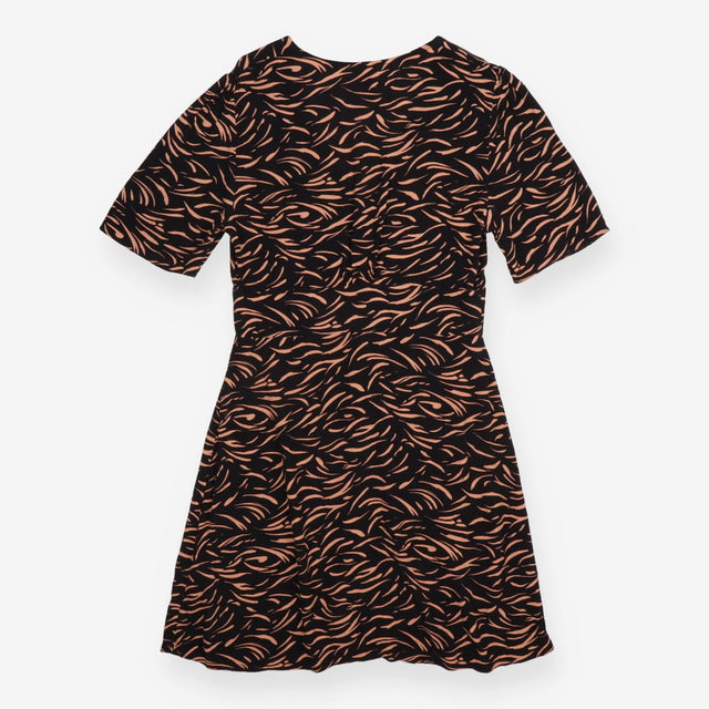 Animal Print Button Front Midi Dress Black Brown