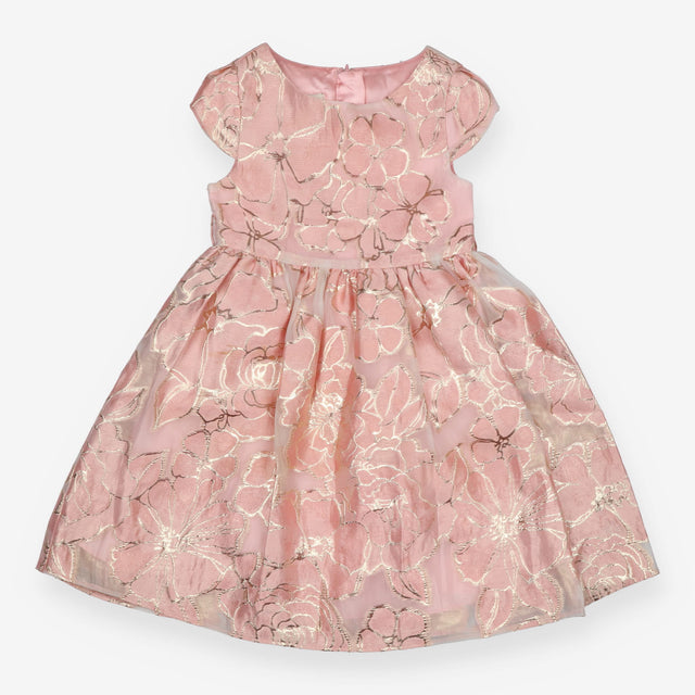 Dress Short Sleeve Pink with Gold Lined Flowers