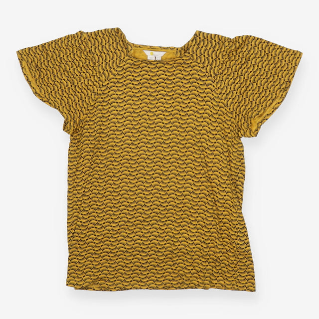 Short Sleeve Jersey Top – Mustard & Blue Fan Print