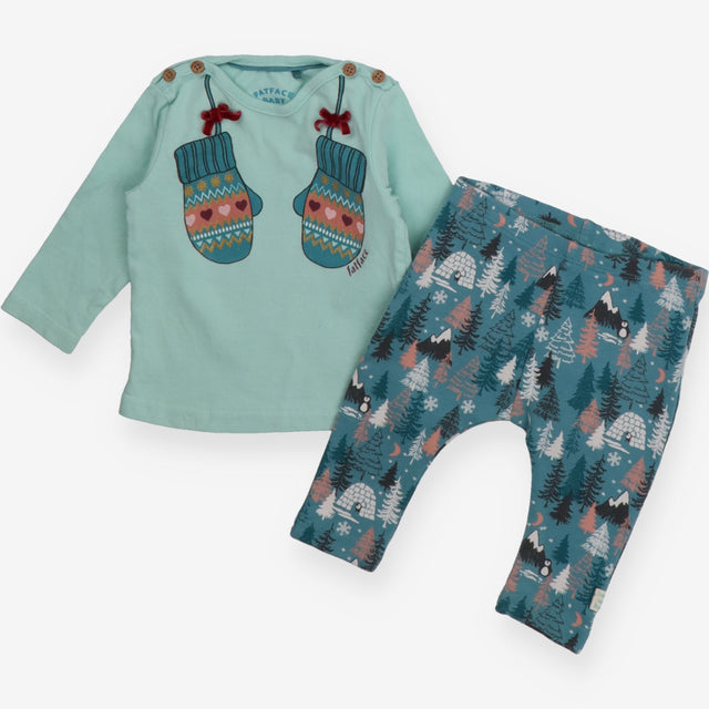 Outfit blue mittens igloo penguins
