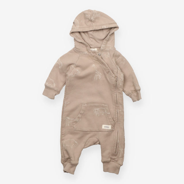 Hooded sleepsuit beige animals