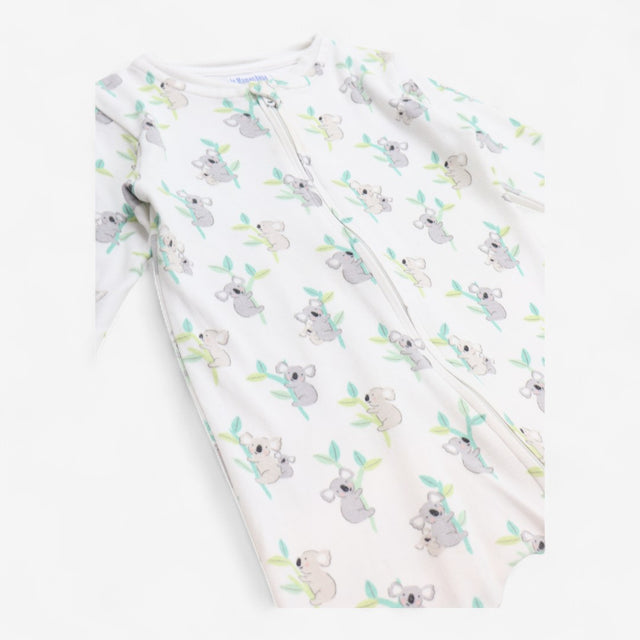 Sleepsuit zipped white koala green leaves
