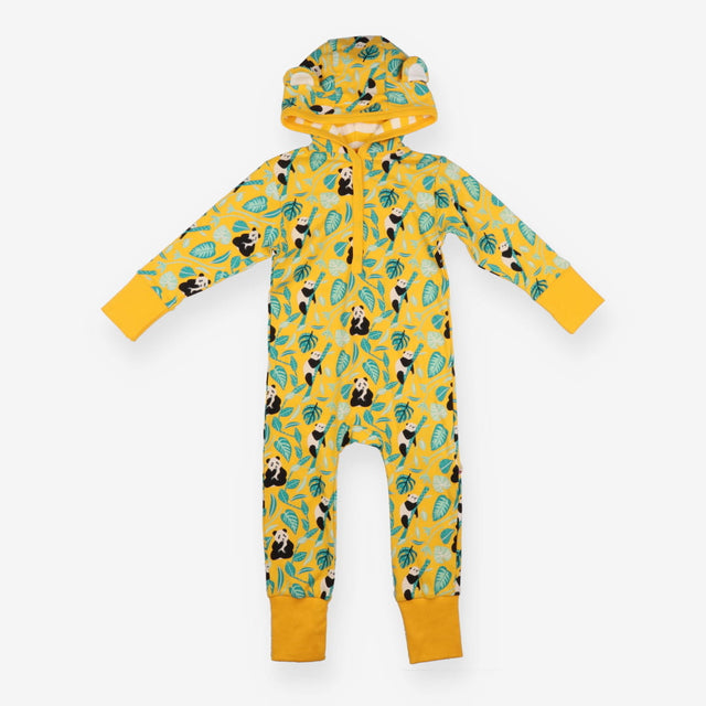 Hooded Romper Yellow Pandas