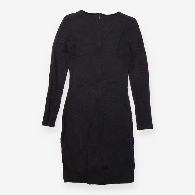 Black Textured Long Sleeve Bodycon Dress
