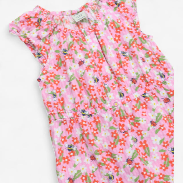 Romper Woven Frill Sleeve Pink Floral Ladybird Bee