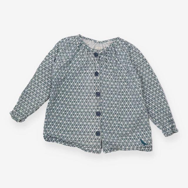 Blouse LS blue pattern buttons