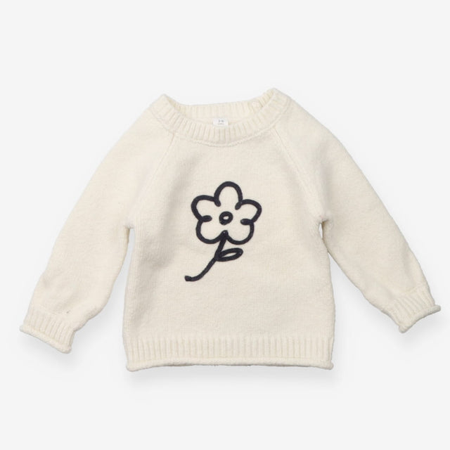 Sweater knit white blue flower