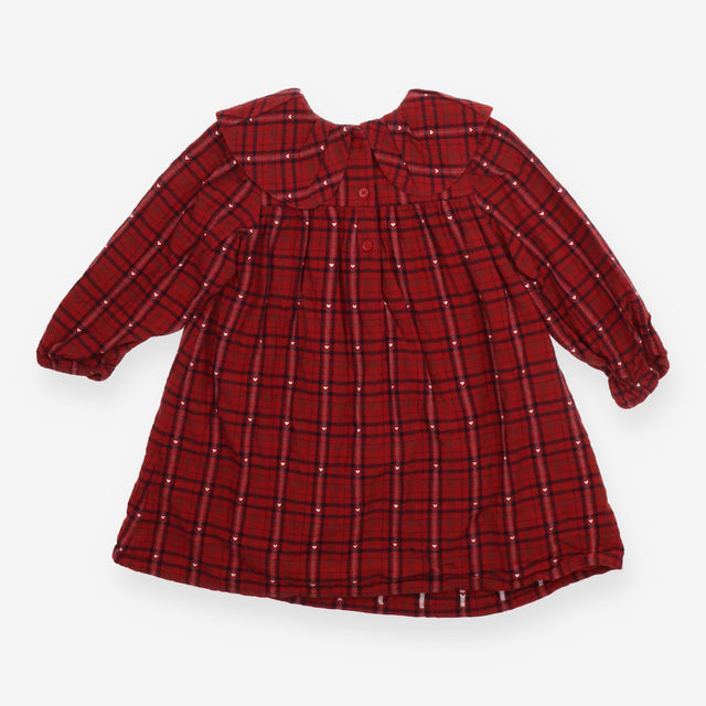 Dress Long Sleeve Checked Red with Heart Detail