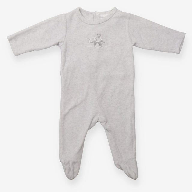 sleepsuit grey velor bird perched on elephant