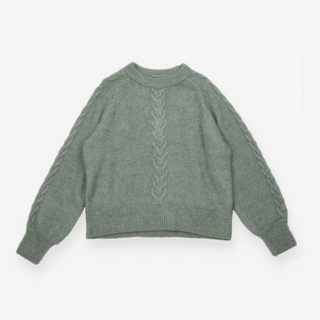 Knitted Jumper Laurel Green Mohair Wool Blend Cabl