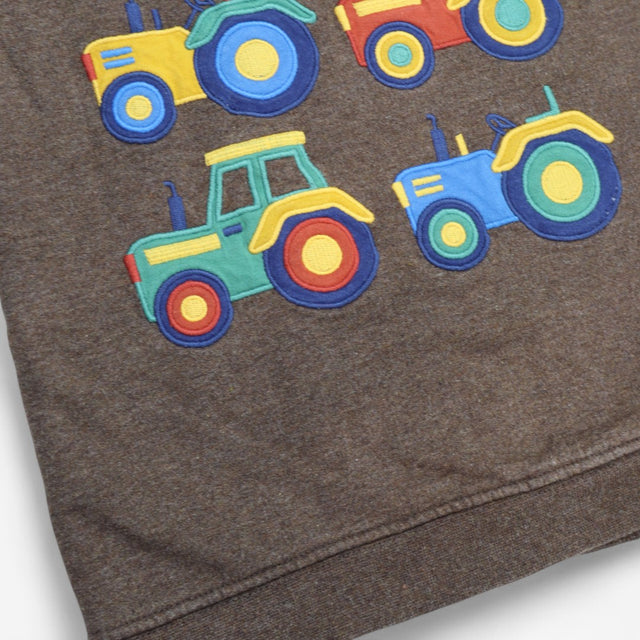 Sweater brown with applique tractors
