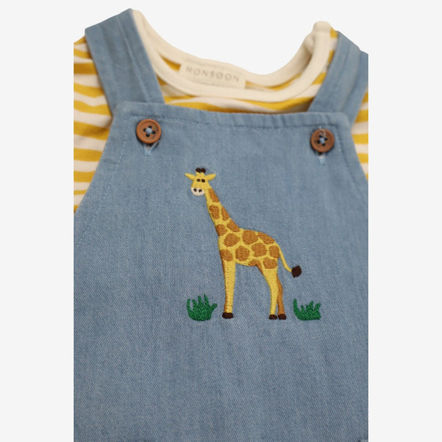 Dungarees Shortie Light Denim with Giraffe and Yel