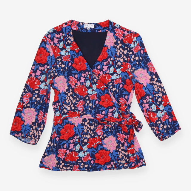 Floral Wrap Top Navy Pink Long Sleeve