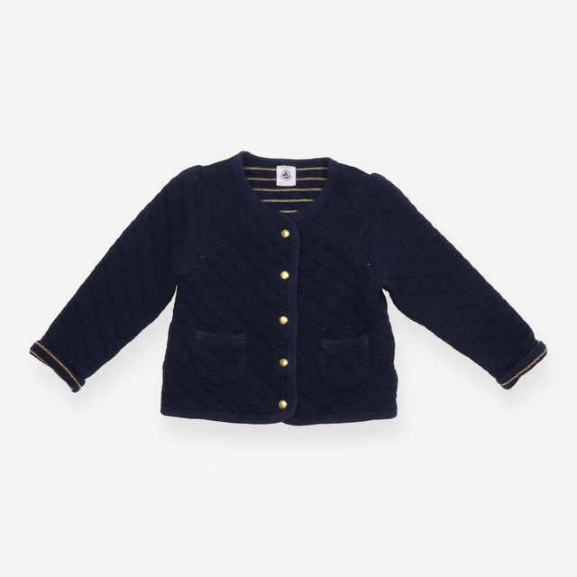 Navy Quilted Jacket with Gold Stripe Lining