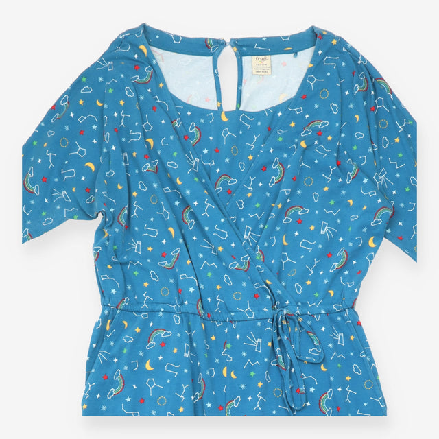 Jumpsuit Teal Blue Celestial Print Wrap Front