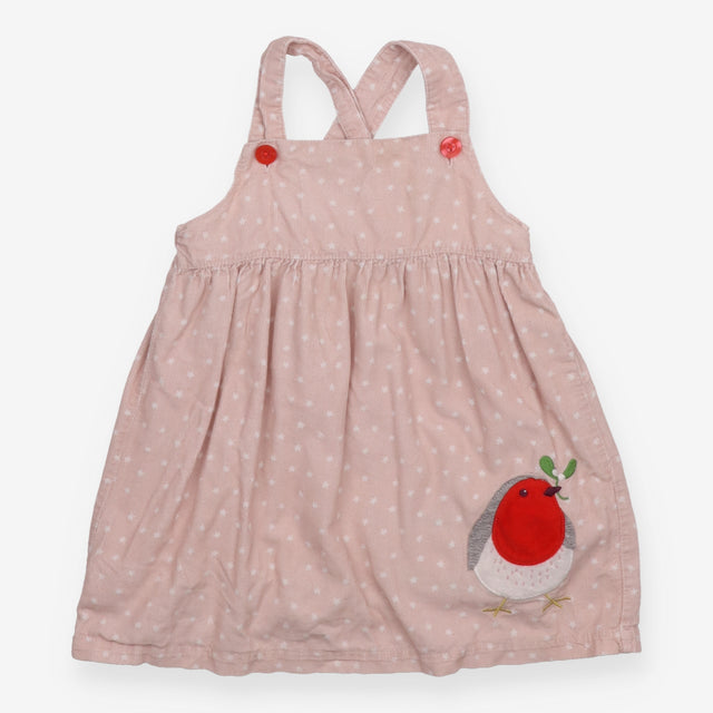 Cord Pinafore Baby Dress Pink with Stars and Robin