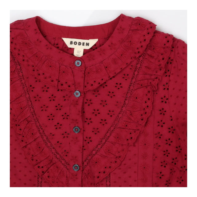 Ruby Red Broderie Ruffle Top Cotton