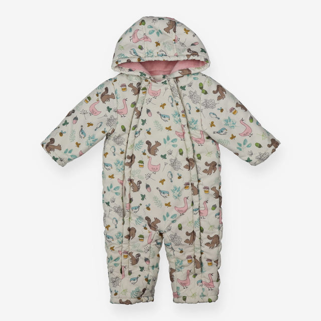 Pramsuit Cream Woodland Pink Lined