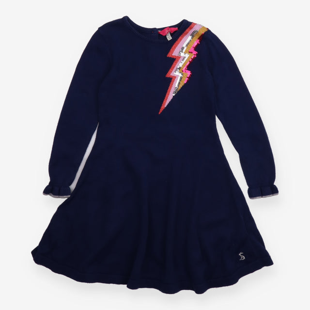 Dress Long Sleeve Knit Navy Sequin Lightning Bolt