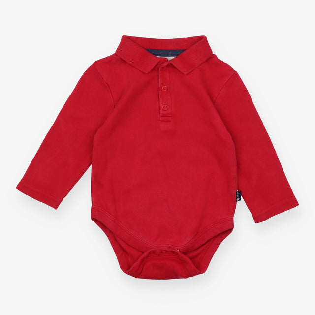 Bodysuit Collared Long Sleeve Red