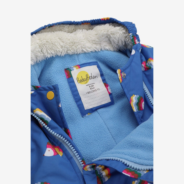 Pramsuit Blue with rainbow hedgehogs