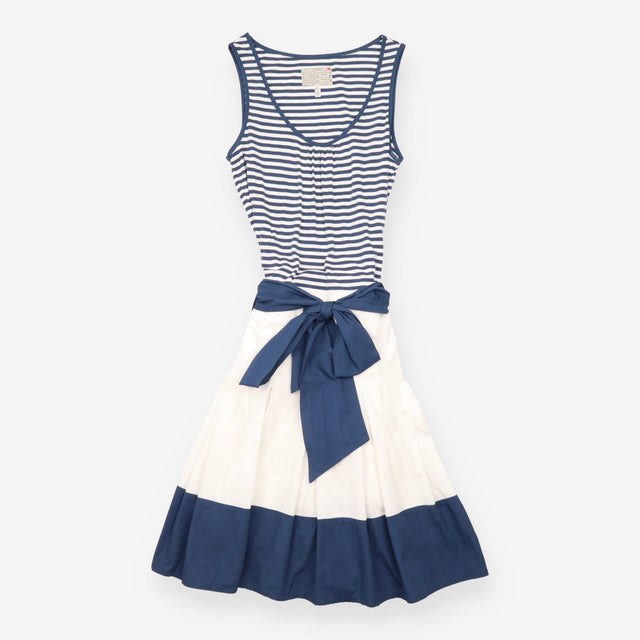 Dress Navy White Striped Cotton Jersey Belted